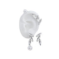 Silver Marquise Crystal Leaf Pearl Ear Cuff Earring Set view 5