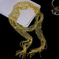 Blue Beaded Mesh Scarf Necklace With Polished Metal Tone Details view 6