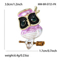 Enamel Owl Brooch With Glasses in Black and Pink Jacket and Scarf Accessory view 5