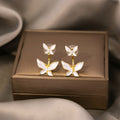 White Pearl Butterfly Dual Wear Gold Drop Earrings view 1