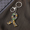 Silver Tone Awareness Ribbon Pressed Flower Resin Keychains view 6