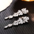 Silver Tone Clear Stone Leaf Cluster Long Drop Earrings view 2