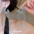 C Shaped Chain Fringe Earrings in Gold and Silver Tones view 3