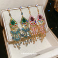 Crystal Teardrop Chandelier Earrings In Pink And Green view 2