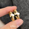 Gold-Tone Open Adjustable White Enamel Pave Band Ring view 6