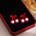 Burgundy Flocked Double Cherry Pearl Look Stud Earrings view 4