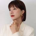 Gold C-Shape Multi-Dot Textured Hoop Earrings Stud Back view 6