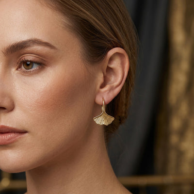 Primary supplied view of gold ginkgo-leaf hook earrings