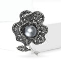 Black Crystal Flower Brooch With Gray Pearl Center view 2