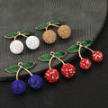 Rhinestone Cherry Charm Pendant Enamel Leaves Five Colors Two Sizes view 1