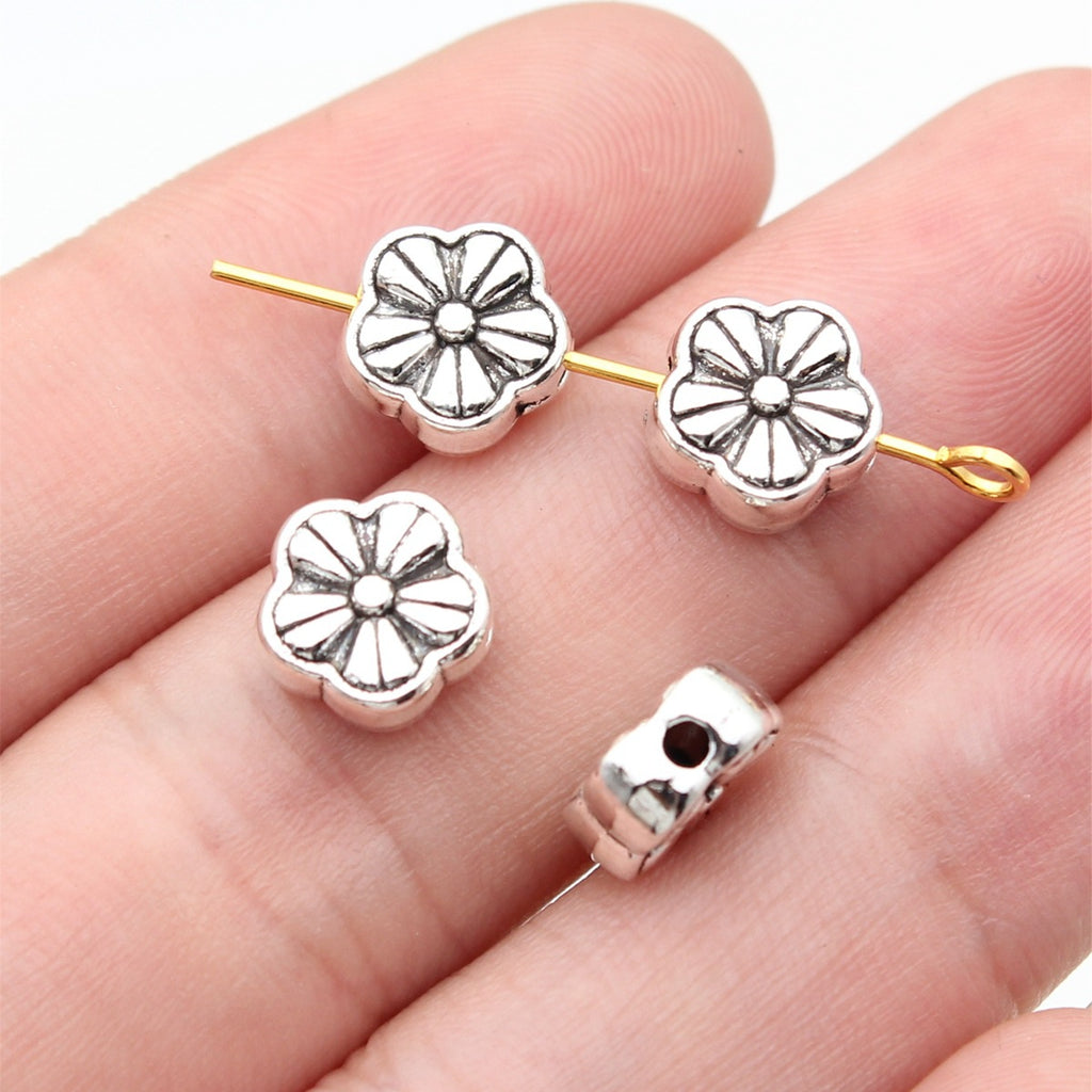 9.2x8.8x4.1mm 1.2g Antique Silver Zinc Alloy Flower Small Hole Spacer Beads for Bracelet Jewelry Making