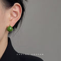 Gold Tone And Deep Green Chunky C Shape Stud Earrings For Women view 2