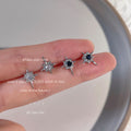 Silver Mini Starburst Stud Earrings Black White Crystal view 2