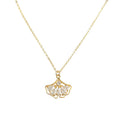 Gold Tone Clear Crystal Ginkgo Fan Pendant Chain Necklace view 5