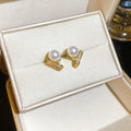 Pearl and Geometric Stud Earrings in Two Metal Tones view 6