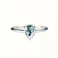 Silver Tone Pear Cabochon Mottled Stone Thin Band Ring view 1