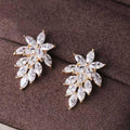 Marquise Clear Stone Leaf Cluster Stud Earrings Two Tones view 6