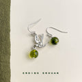 Silver Tone Bird Green Pink Stone Asymmetric Hook Earrings view 1