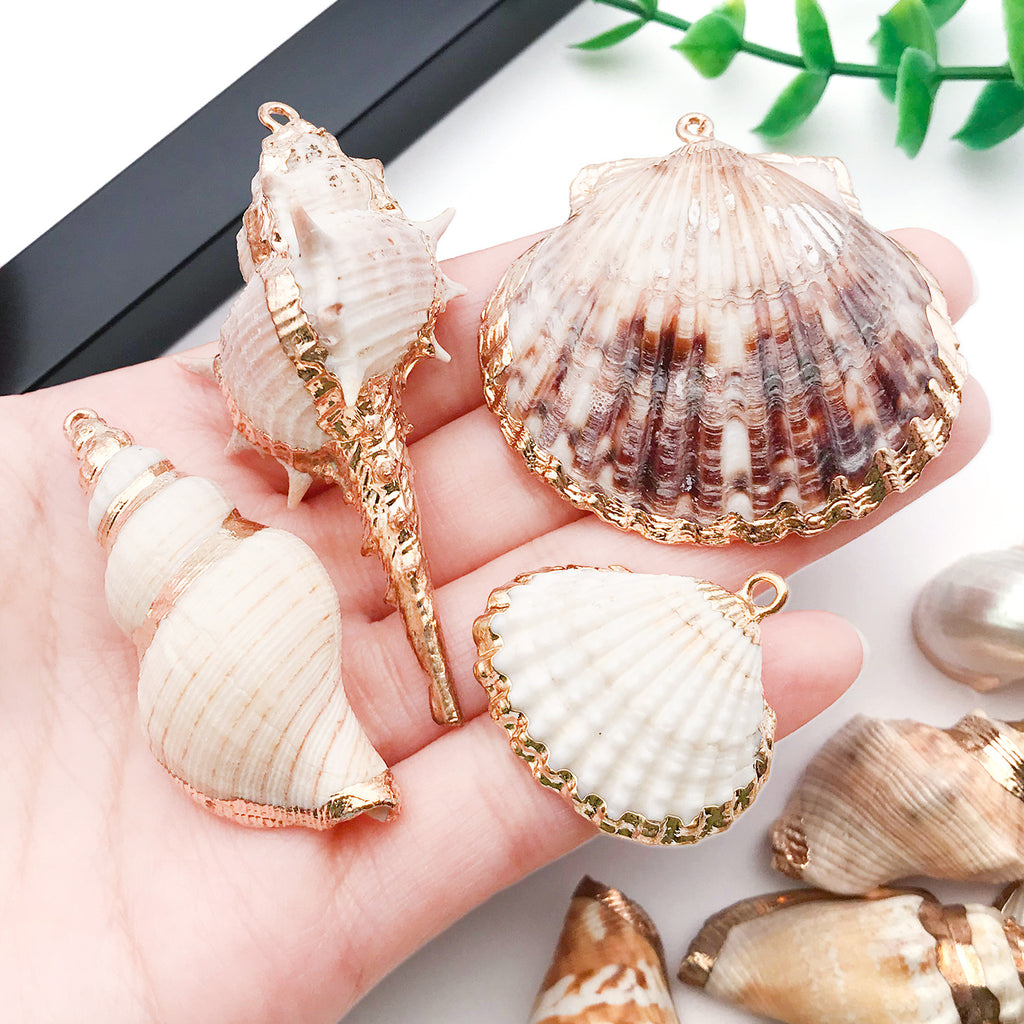 Gold Plated Acrylic Shell Conch Bead Charm Pendant for DIY Necklace Earrings Wind Chime