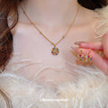 Gold Multicolor Crystal Drop Earrings Silver Key Necklace view 1