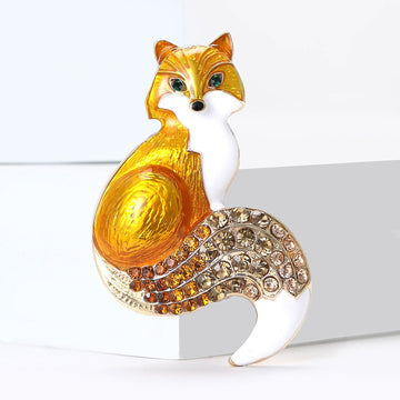 Crystal Tail Fox Enamel Brooch in Five Jewel Colors