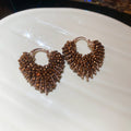 Light and Dark Brown Beaded Open Heart Hoop Earrings view 7