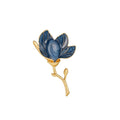 Gold Stem Enamel Magnolia Flower Brooches White and Blue view 5