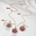 Round Magenta Pressed Flower Earrings, Necklace and Coordinated Set view 4