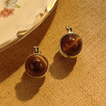 Brown Tiger Eye Look Gold Tone V Frame Stud Earrings view 4