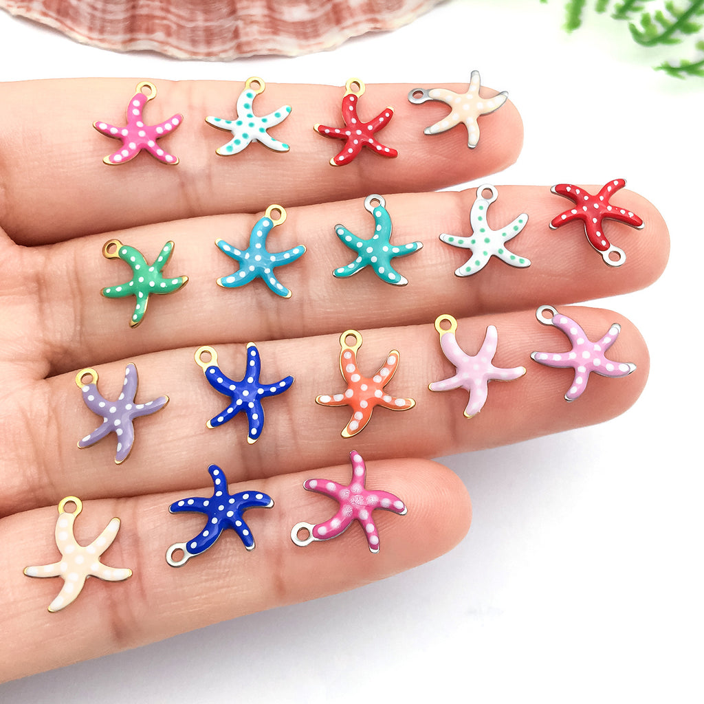 Vacuum Plated Stainless Steel Polka Dot Starfish Charm Pendants for Necklace Earrings