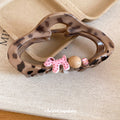 Leopard Print Oval Acrylic Claw Clip Pink Dog Bead Charm view 4