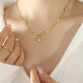 Gold Star Triangle Zircon Pendant Necklace Pearl Chain Accents view 3