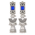 Nine Color Antique Silver Rectangular Jhumka Earrings view 5