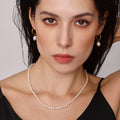Freshwater Pearl Necklace Bracelet Hoop Earring Set Gold Tone view 3