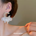 Gold Tone Crystal Hoop Stud Earrings With White Petal Drops view 3