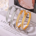 Zipper Design Rhinestone Cuff Bangles Gold and Steel Tone view 4