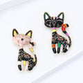 Patterned Enamel Cat Brooch With Curled Tail in Two Face Colors view 4