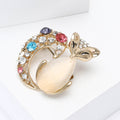Gold Tone Fox Brooch Cat Eye Stone Multicolor Rhinestone Pin view 2