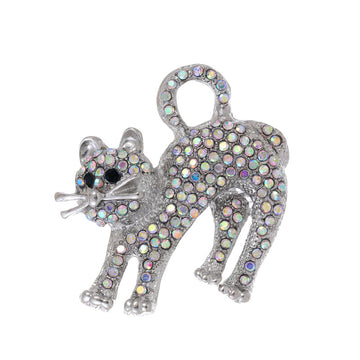 Silver Tone Cat Crystal Two Designs Metal Brooch Pin