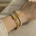 Crystal Baguette and Elongated Link Bracelets in Gold and Silver Tone view 4