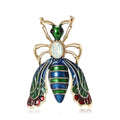 Gold Tone Enamel Bee Brooch Blue Green Wings Accent view 1