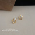 Gold Open Star Mini CZ Accent Stud Clip Earrings Style view 4