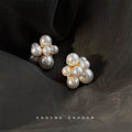 Gold Tone White Pearl Flower Cluster Stud Earrings Multi Size view 3