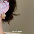 Rainbow Crystal Huggie Earrings with Layered Gold Tone Hoops view 4