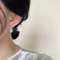 Silver Open Circle Stud Earrings Brushed Matte Sphere Drop view 2