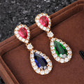 Multicolor Teardrop Stone Long Drop Earrings in Gold Tone view 4