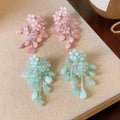 Pastel Floral Cluster Long Drop Earrings Statement Jewelry view 3