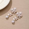 White Double Flower Pearl Look Long Dangle Earrings view 6