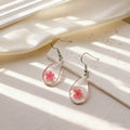 Silver Tone Clear Resin Pressed Flower Teardrop Hook Earrings view 8