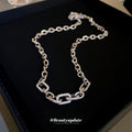 Silver Geometric Chain Link Necklace Pavé Rhinestone Center view 6